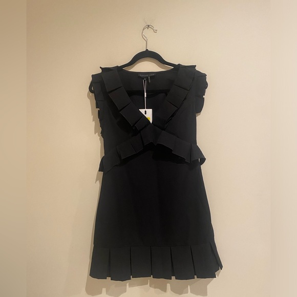 Black V Neck Mini Dress with Ruffle Detail - Picture 1 of 7